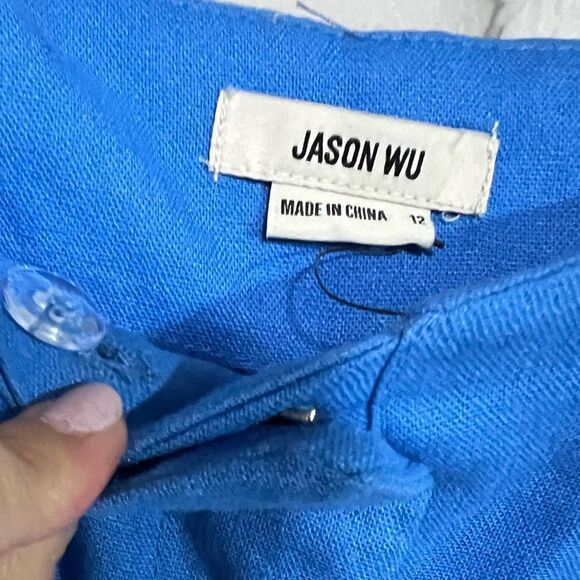 Jason Wu - Aqua Blue Linen Blend Braided
Trim Pants Sz 12 - Picture 5 of 12